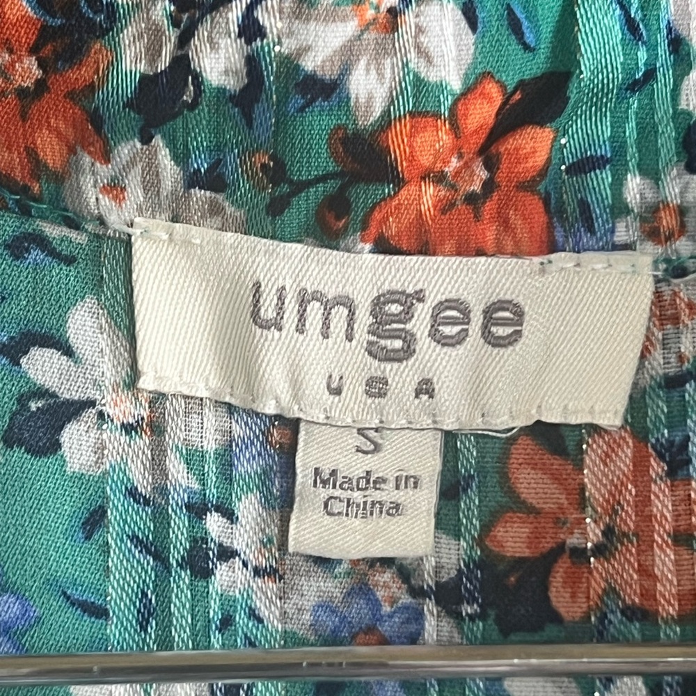 Umgee Teal Floral Puff Sleeve Metallic Babydoll Dress - Size S - VGC - Picture 3 of 9